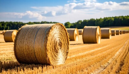 Golden Hay Bales in a Sun-Drenched Field