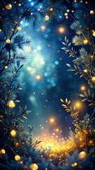 Fototapeta premium Enchanted forest at night with glowing lights and magical bokeh creating a fantasy atmosphere