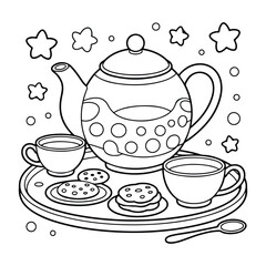 Tea Cup with Plate and Spoon – Elegant Drink Vector for Coloring Activity, Coloring Pages for Kids & Adults