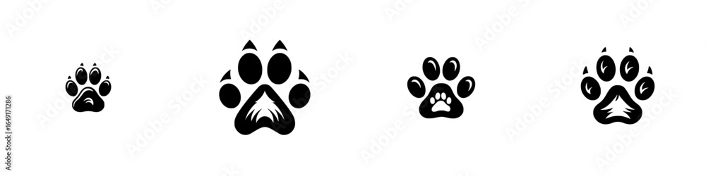 Poster paw print designs showing various styles and sizes for creative projects and branding ideas