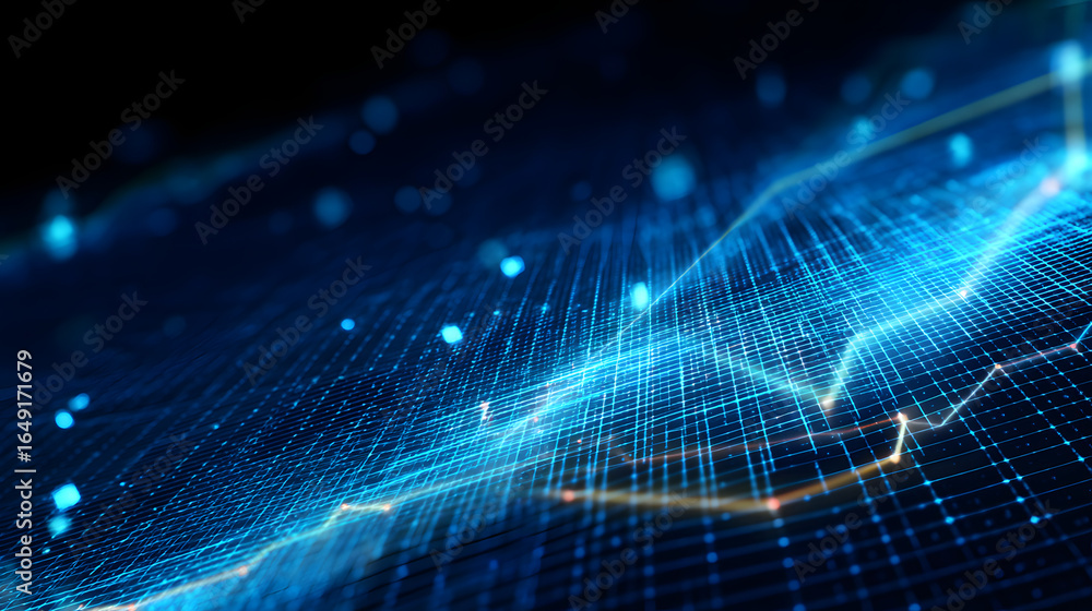Poster abstract data trend: dynamic visualization of abstract data trend, represented by an illuminated glo