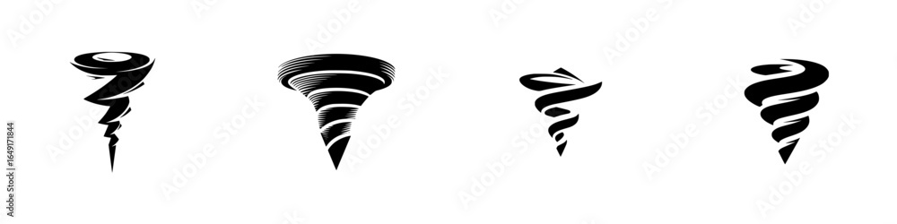 Poster different representations of tornadoes are displayed, featuring unique twists and swirls