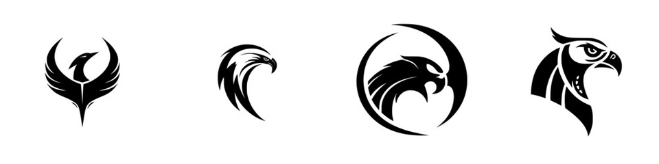 Fototapeta premium Various sleek black bird designs showcasing creativity and artistic interpretation of avian themes