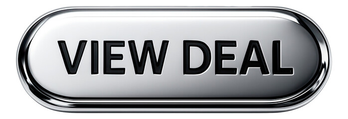 Fototapeta premium Glossy metallic tag sticker featuring VIEW DEAL text, appealing retail promotion offer on transparent background.