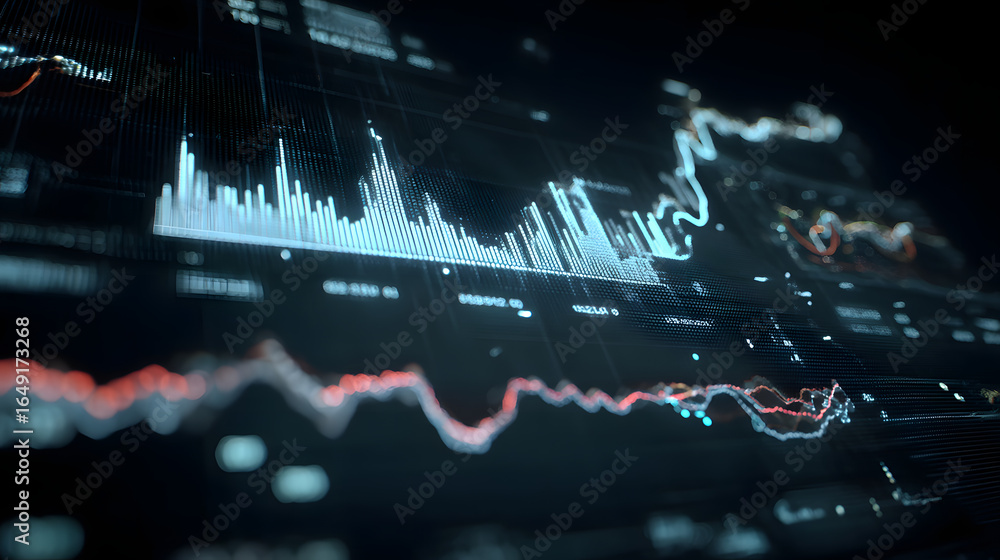 Aufkleber digital data visualization: a high-tech display of financial data and market trends in a sophisticat