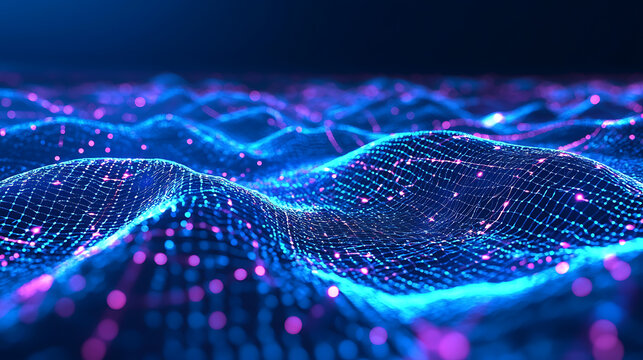 A blue and purple wave with a lot of dots - Powered by Adobe