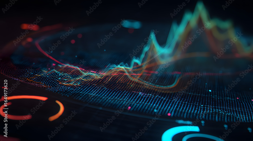 Fototapete data visualization of the future: a dynamic abstract graphic showing a surge of data analysis, using