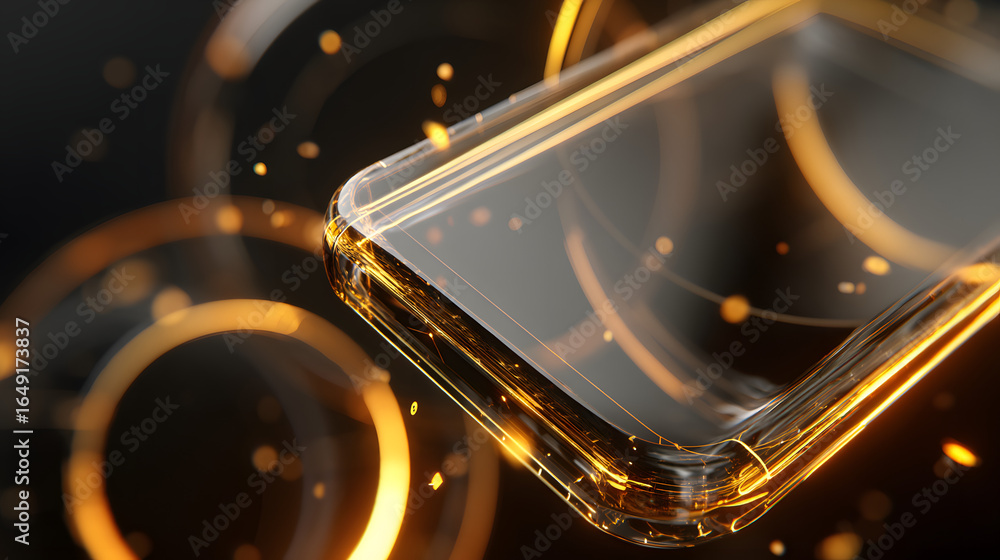 Poster technological elegance: a sleek, transparent phone case glistens, its clean lines and delicate curve