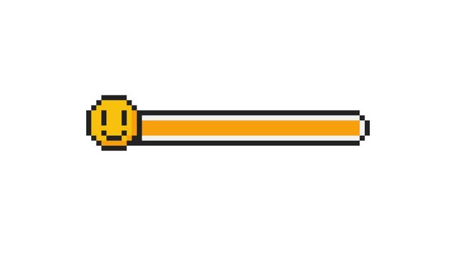 8-bit pixel art smile progress bar fills up. looped animation 4k 30fps