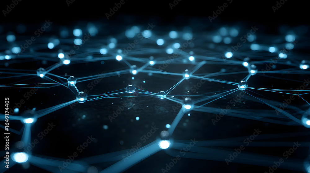 Poster connected network of technology: a vibrant image depicting interconnected spheres representing nodes