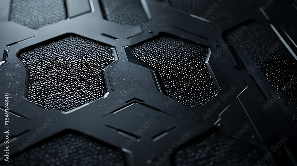 Aufkleber a close up of a black and grey surface with a pattern of squares and triangles