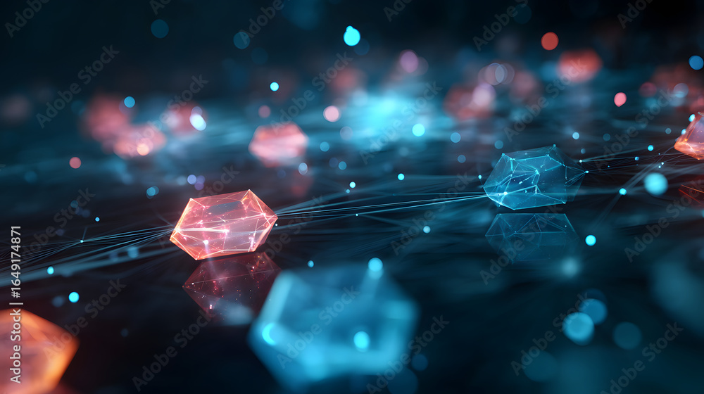Poster cyber hexagon in digital matrix: a mesmerizing and complex network of interconnected neon-colored, h
