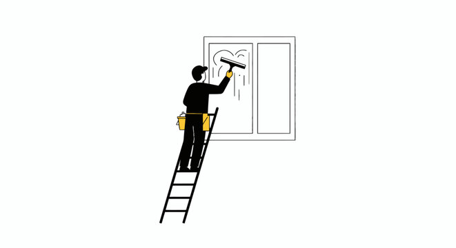 Get sparkling clean windows with a skilled professional using squeegee and ladder for spotless results