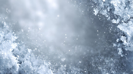 Winter Wonderland: A serene winter landscape, showcasing delicate ice crystals against a backdrop of a soft, ethereal glow, captures the enchanting beauty of winter. 