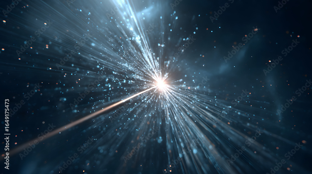 Poster cosmic rays of light: a vibrant, abstract representation of energy, revealing celestial rays explodi