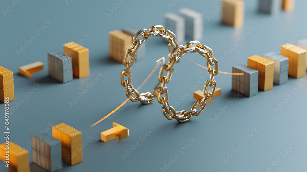 Poster golden chain in the network : the intertwined link represents the interconnectedness of digital netw