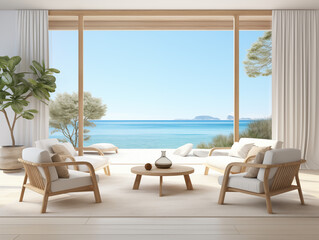 Serene living room with stunning ocean view, modern comfort and natural light creates ultimate relaxation