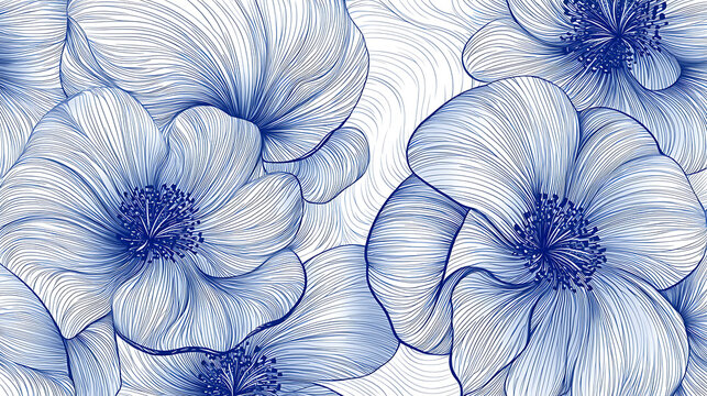 A blue and white flower drawing with a blue background