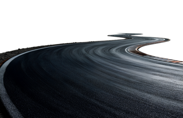  Wide racing circuit curve with tire marks isolated on transparent background