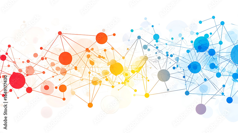 Poster a colorful, abstract image of many dots and lines