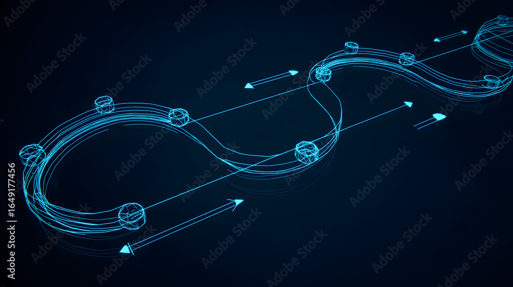 Poster digital pathway: abstract digital design of flowing lines and nodes, representing the interconnected