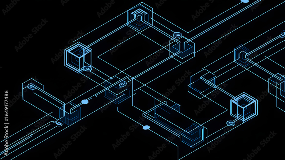 Poster cybernetic blueprint: a futuristic blueprint showcasing interconnected digital pathways, circuits, a