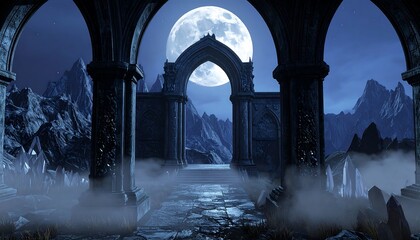 Mysterious moonlit archway