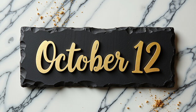 October 12 sign on black slate background with marble texture  
