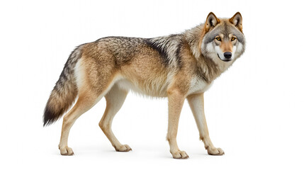 Fototapeta premium Gray Wolf Isolated on White Background – Wild Predator Stock Photo