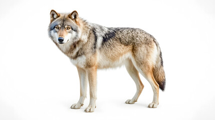 Fototapeta premium Gray Wolf Isolated on White Background – Wild Predator Stock Photo