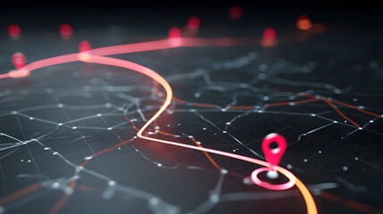 Navigational Route: A digital map shows a network of connections, highlighted with a vibrant route. The image embodies technology, and strategic planning