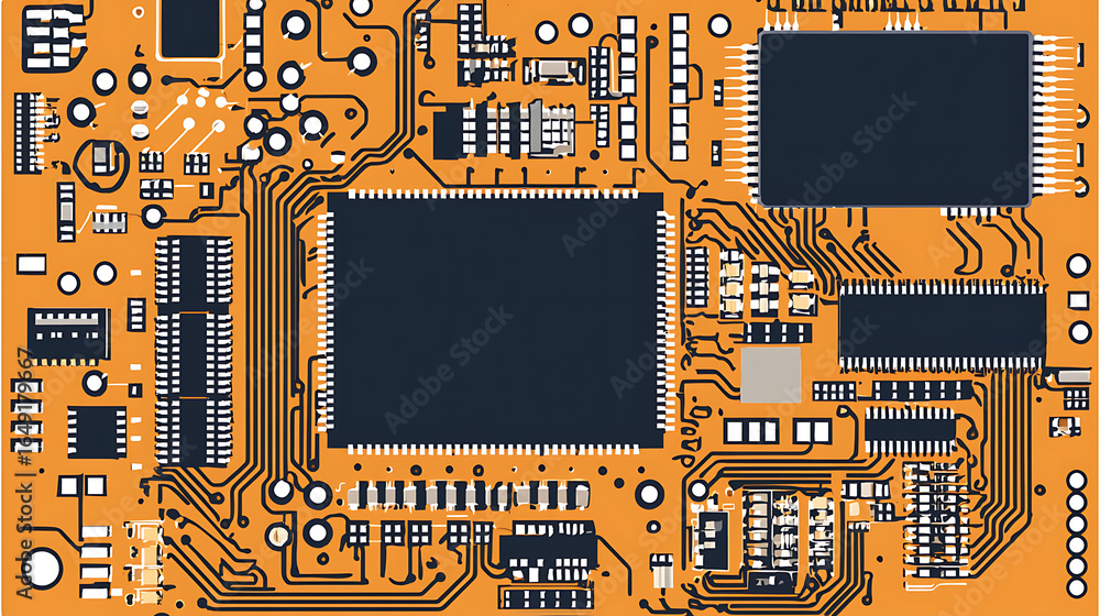 Poster a close up of a computer chip board with a black chip in the middle