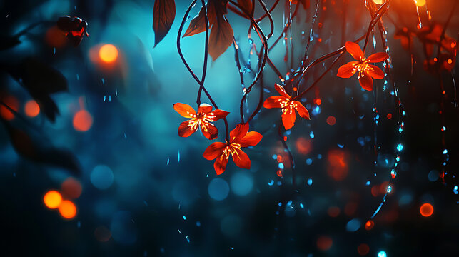 A close up of a bunch of red flowers with a blue background