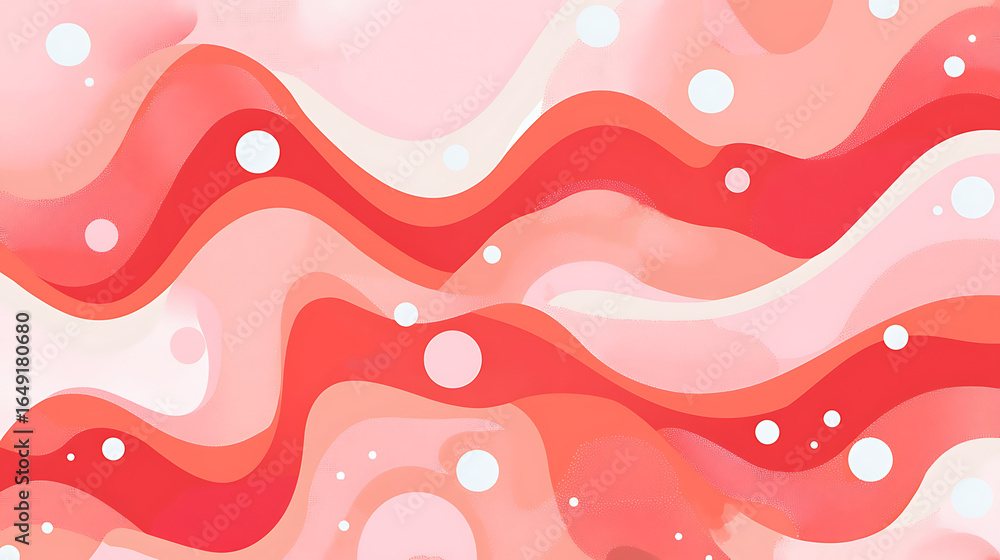 Poster a red and white background with a wave pattern and white dots