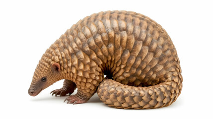 Fototapeta premium Pangolin Isolated on White Background – Rare Endangered Wildlife Stock Photo