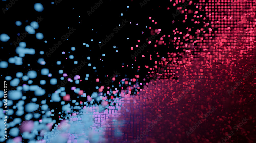Poster digital particle dance: an entrancing digital artwork, with a display of vivid particles swirling an