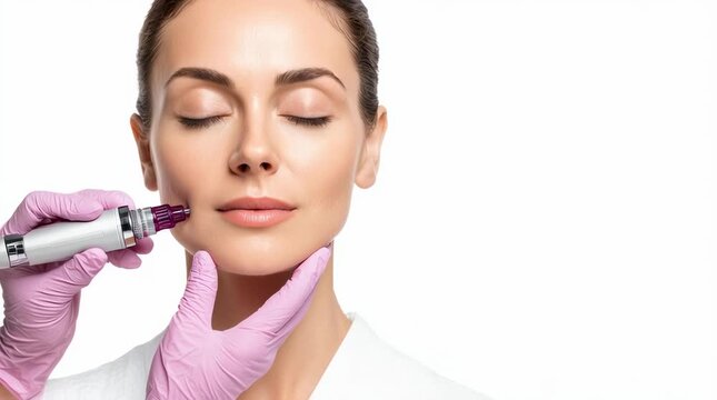 A dermatologist applying a cutting-edge microneedling device to a patient's face, symbolizing advanced skin rejuvenation