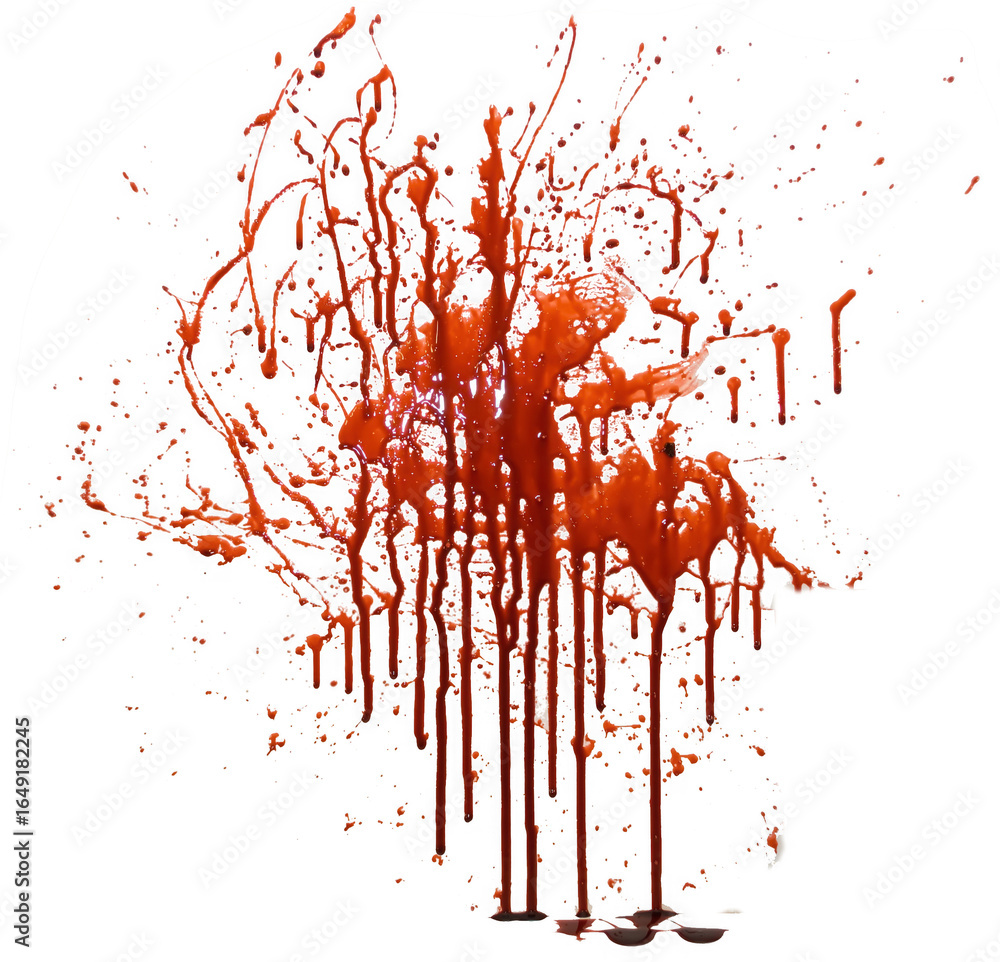 Poster dynamic abstract explosion of vibrant red and orange liquid paint splatters and streaks isolated on 