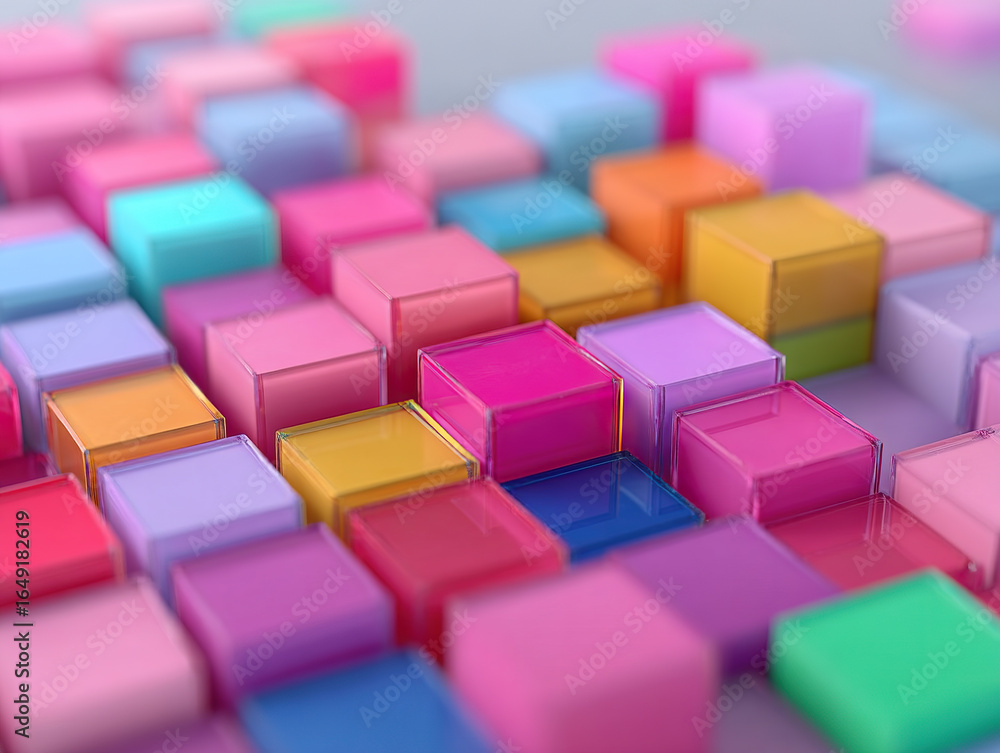 Poster colorful 3d geometric cubes scattered in vibrant pattern, creating playful and modern abstract desig