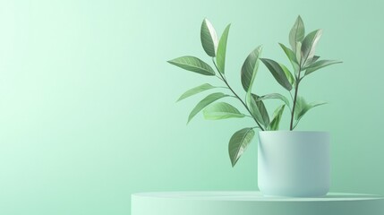 Green plant in pastel mint ceramic pot with soft lighting for home styling photography branding natural concept and lifestyle visuals