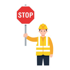 Stop Sign Authority: A construction worker, clad in a safety vest and helmet, holds up a stop sign.