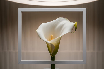 Elegant white calla lily bloom captured in a softly lit square frame