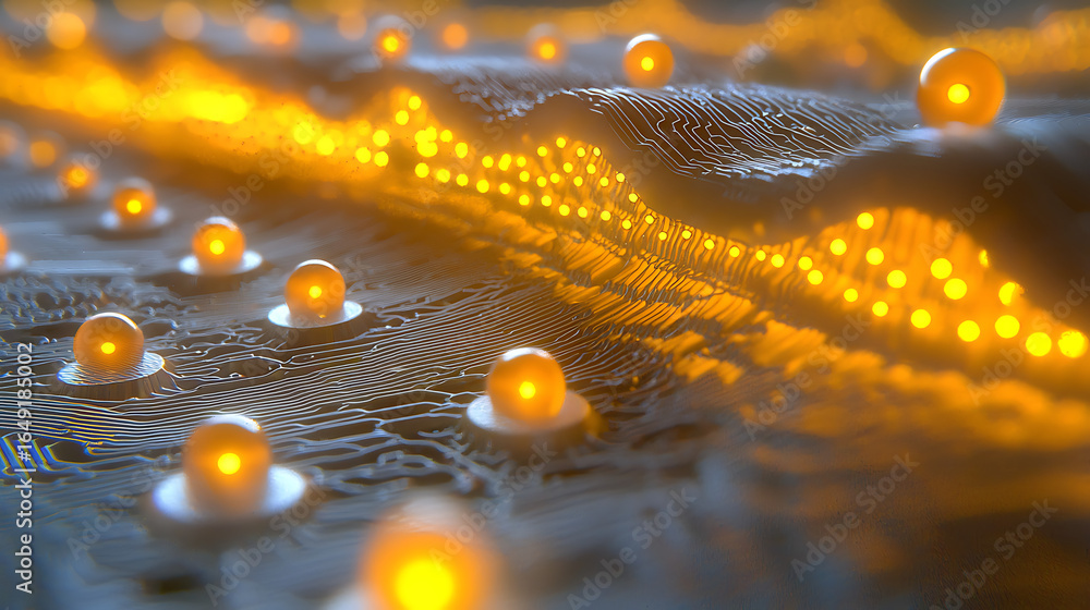Aufkleber a computer screen with a pattern of glowing spheres