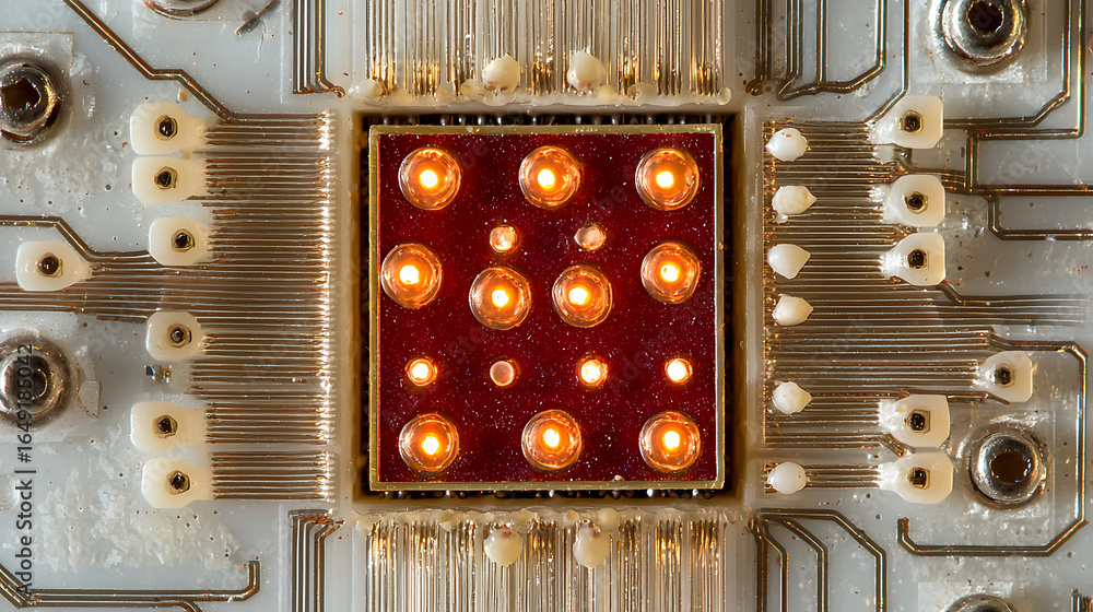 Aufkleber a close up of a computer chip with many small lights on it