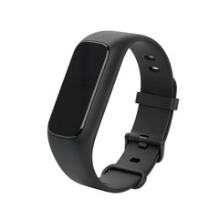 A modern black fitness tracker for monitoring activity and health for tech blogs and fitness...