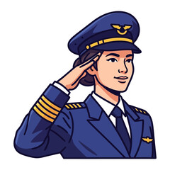 Pilot's Salute: An illustration of a female pilot saluting, dressed in a smart uniform, embodying the essence of aviation with a look of respect and pride.