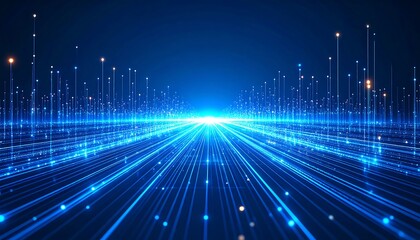 Abstract Blue Data Flow Visualization with Glowing Lines and Particles