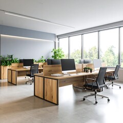 Fototapeta premium Modern open office space with wooden desks