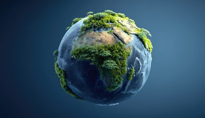 Fototapeta premium A detailed, realistic 3D model of Earth, heavily vegetated