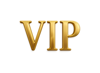 Golden vip letters illuminated with a luxurious metallic sheen representing exclusivity and special access isolated on transparent background